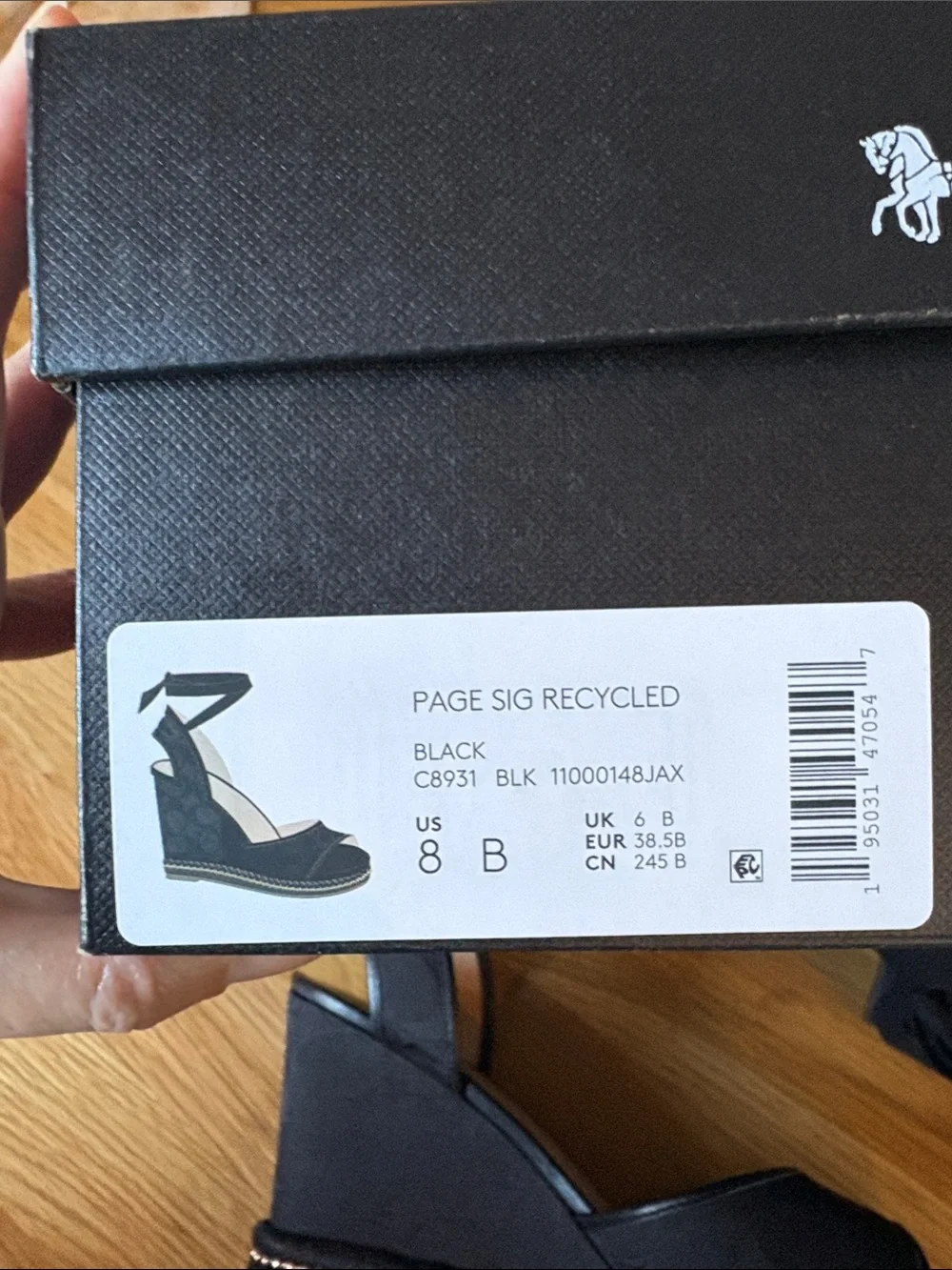Coach Black Page Signature Canvas Wedge Sandals with Ankle Tie Detail